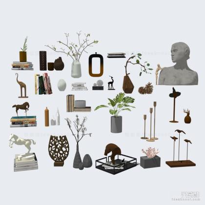 现代书籍花瓶饰品摆件 绿植 书柜摆件 人物雕塑丨