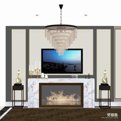 电视背景墙 水景吊灯 壁炉丨