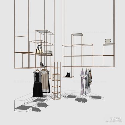 服装店服饰 高跟鞋 包包 衣架丨