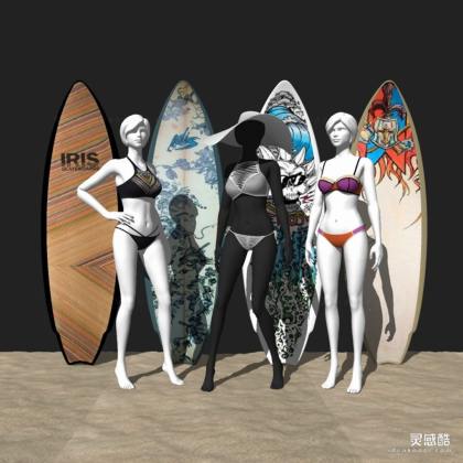 现代服装模特冲浪板组合丨