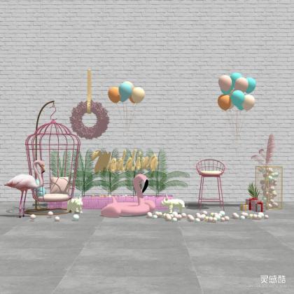 网红商业美陈装饰 火烈鸟 气球 游泳圈丨