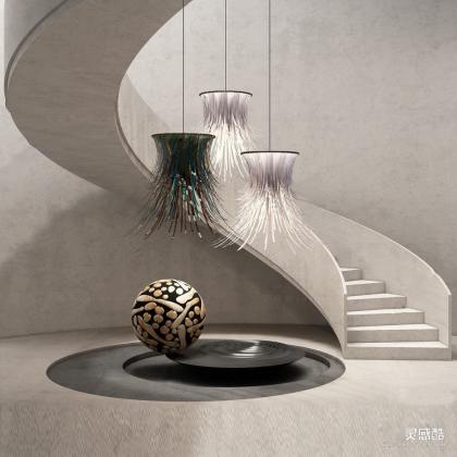 现代楼梯水景雕塑 吊灯丨