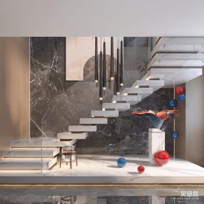 现代轻奢风楼梯间 吊灯 饰品摆件丨