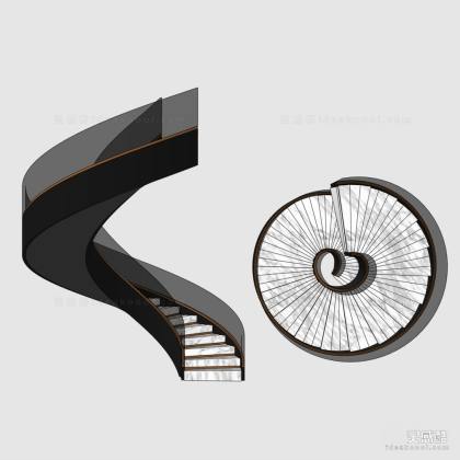 现代玻璃旋转楼梯丨