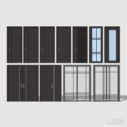 现代房门 单开门 双开门 玻璃推拉门组合丨