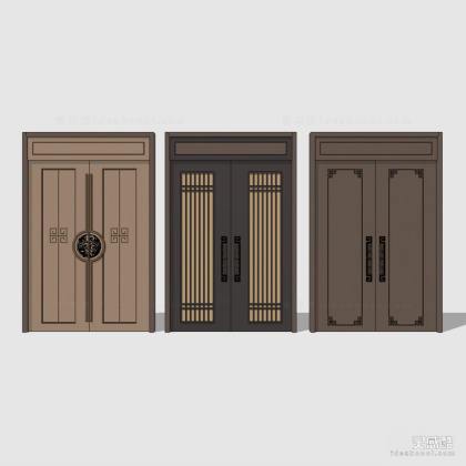 新中式实木入户门 玻璃门 双开门组合丨