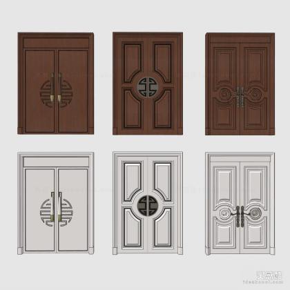 新中式欧式实木双开防盗门 双开门组合丨
