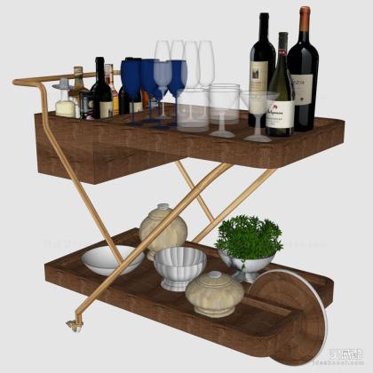 厨房摆件 酒瓶酒杯 餐车丨