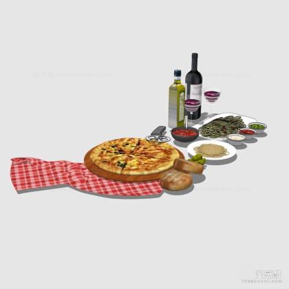 厨房摆件 食物披萨酒瓶面包丨