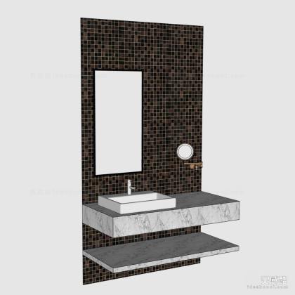 卫生间洗手台盆化妆镜马赛克砖墙丨