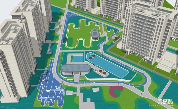 曲线风大区景观 高层住宅建筑丨