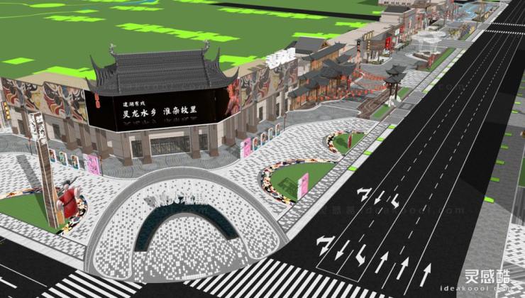 中式商业街景观 商业广场景观丨