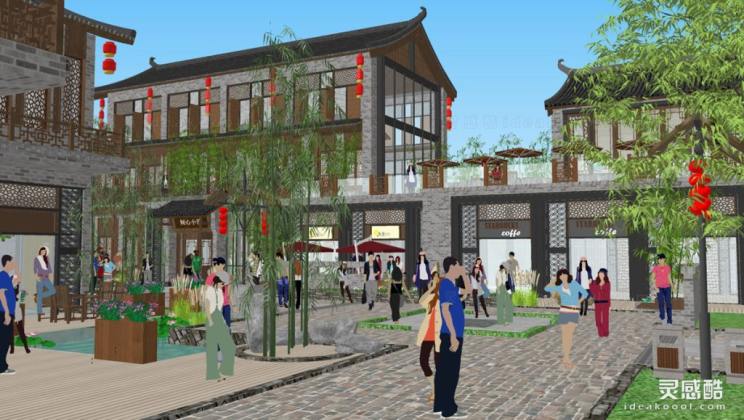 中式商业景观 中式商业街 中式建筑丨