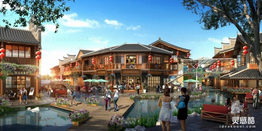 中式滨水商业街 中式建筑丨