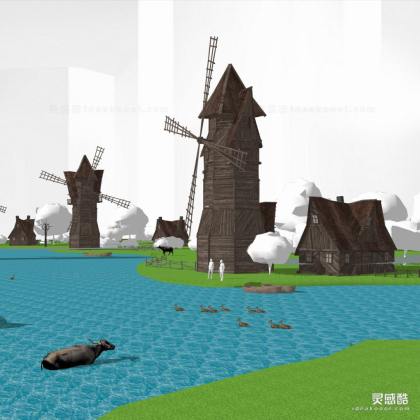 风车公园景观 水牛丨