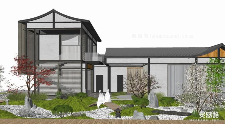 日式枯山水庭院花园景观 新中式建筑丨