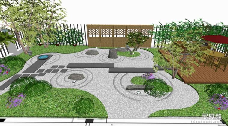 日式枯山水庭院花园景观丨