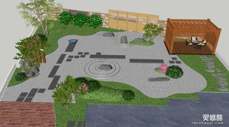 日式枯山水庭院花园景观丨