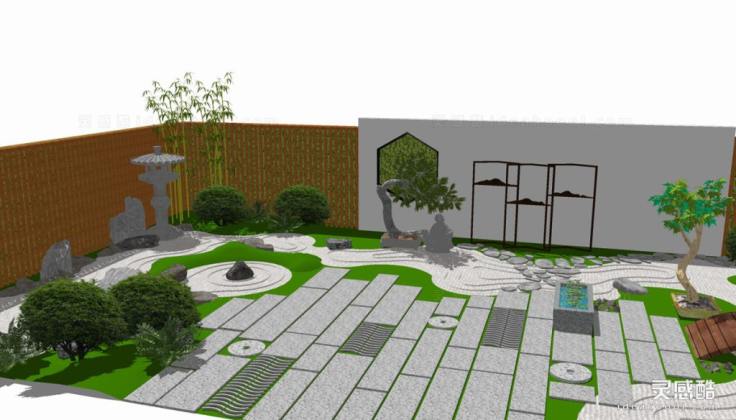 日式枯山水庭院花园景观丨