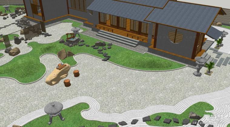 日式枯山水庭院花园景观丨