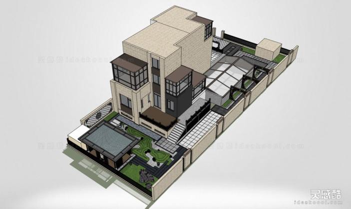 新中式庭院花园景观 景观廊架丨