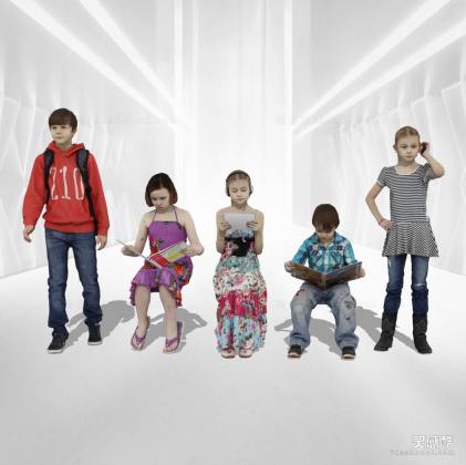 儿童小孩学生人物 看书人物 坐姿站姿丨