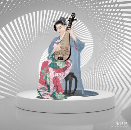 弹琵琶古装人物丨