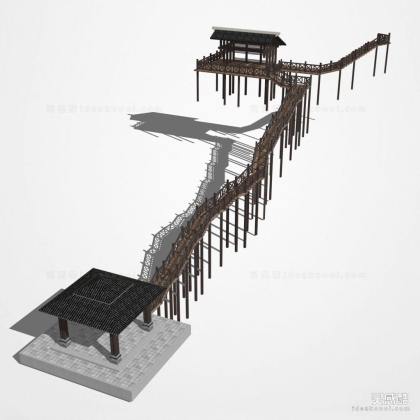 中式景观桥 滨水木栈道丨