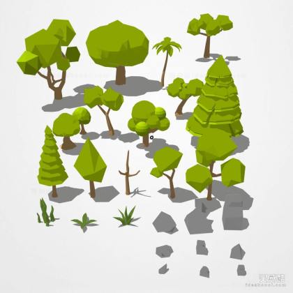 低面数树植物丨