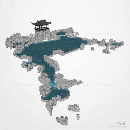 假山石头亭子水景丨