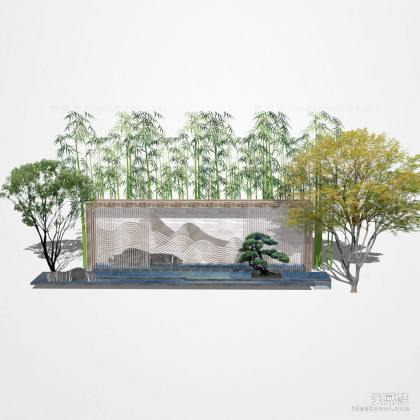 景观水景 中式景墙丨