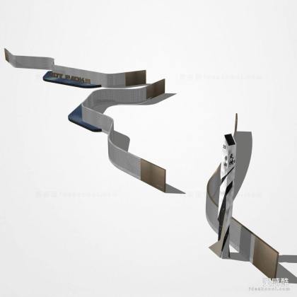 居住区示范区入口水景 现代景墙 精神堡垒丨