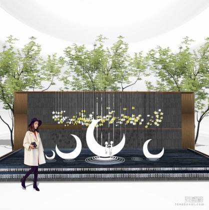 月亮月牙雕塑 现代景墙丨