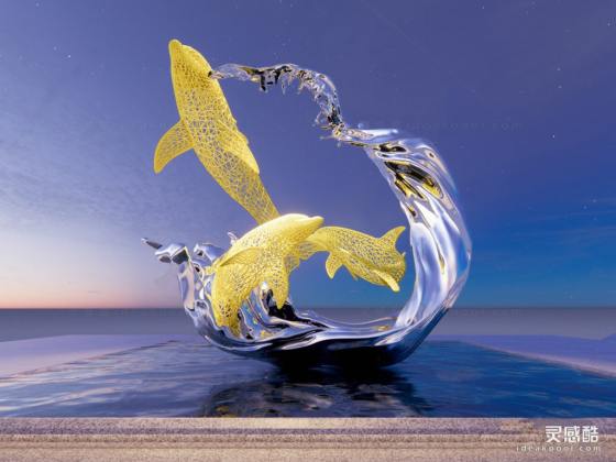 海豚 水花雕塑丨