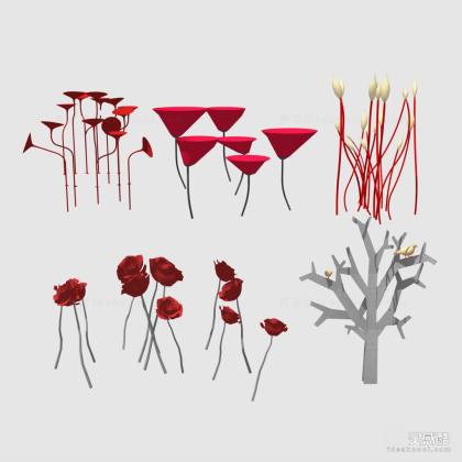 玫瑰花 花朵 树 喇叭 雕塑小品丨