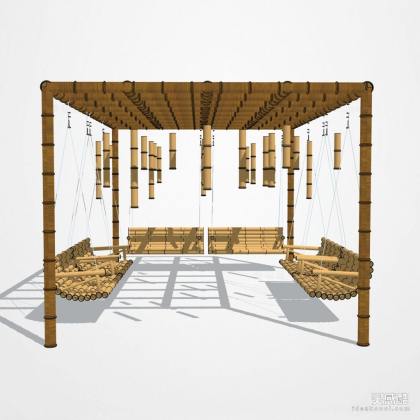 竹子廊架 秋千椅丨