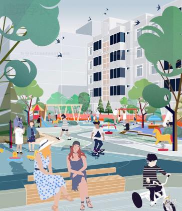 插画风创意居住区效果图丨