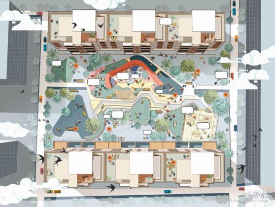 插画风创意居住区效果图丨