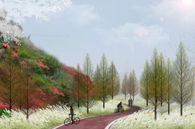 拼贴风滨水绿道景观效果图丨