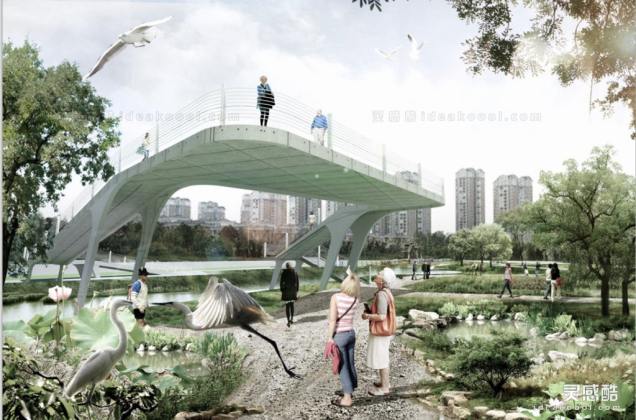 拼贴风滨水生态公园景观效果图丨