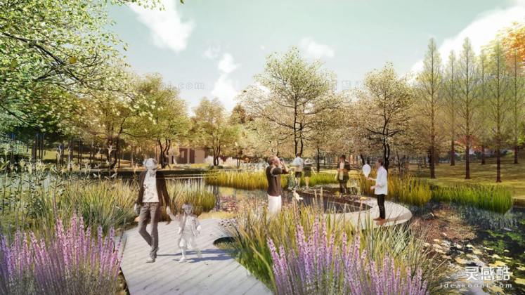 拼贴风滨水生态公园景观效果图丨