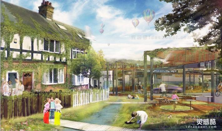 拼贴风滨水生态公园景观效果图丨