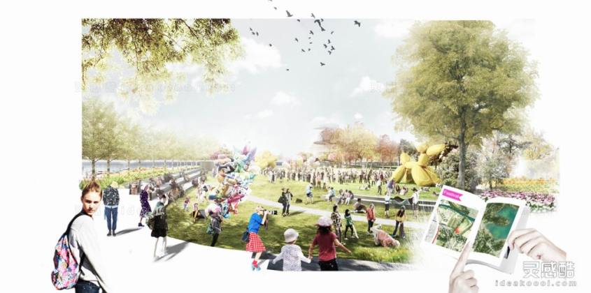 拼贴风生态绿地公园景观效果图丨