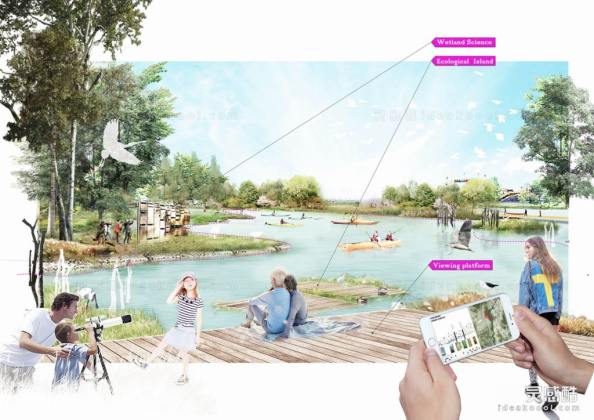 拼贴风滨水公园河道景观效果图丨