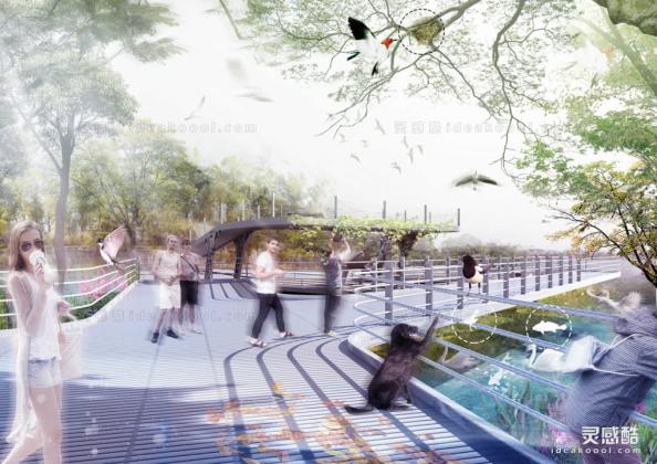 滨水生态绿地公园效果图丨