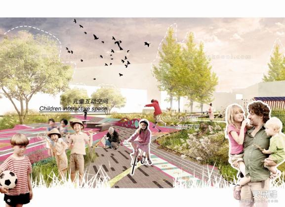 公园活动广场绿地效果图丨