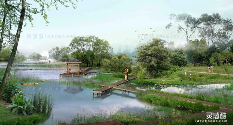 滨水湿地效果图丨