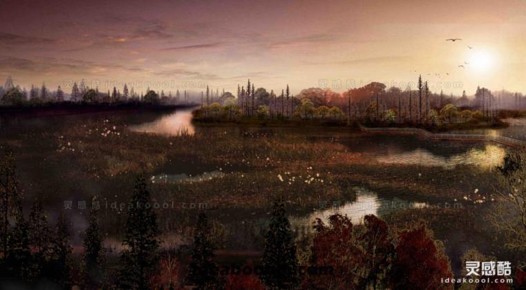 滨水湿地效果图丨