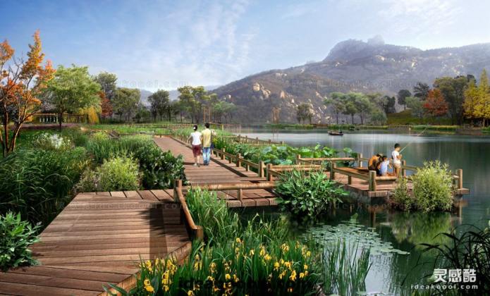滨水湿地效果图丨