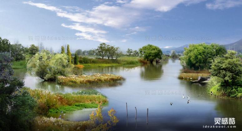滨水湿地效果图丨
